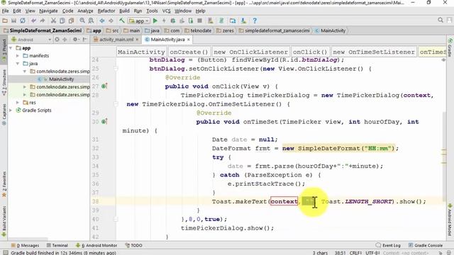 SimpleDateFormat ile TimePickerDialog, DatePickerDialog Kullanımı