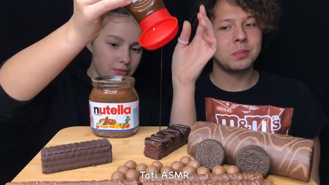 ASMR CHOCOLATE PARTY (NUTELLA, ROLL CAKE, MALTESERS, KINDER MILK-SLICE) MUKBANG 먹방 | Tati ASMR