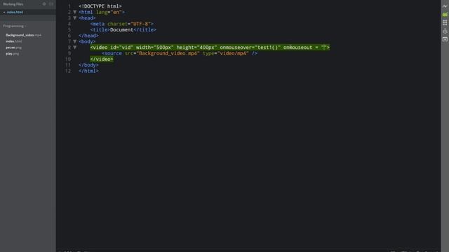 Java Script onmouseover , onmouseout and controls video
