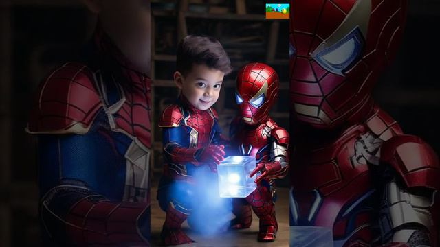 real spider man kid and iron man kid play with cube  #marvel #ironman #spiderman