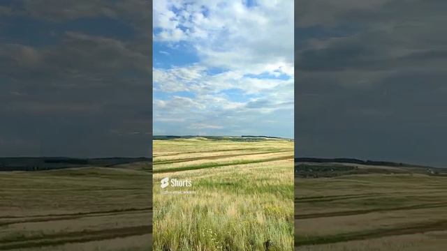 Аркаим_ вид на степь. Вдали лагерь, Шаманка, гора Любви и гора Аркаим.