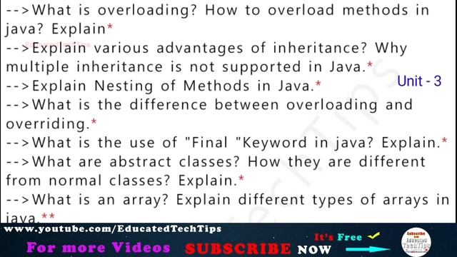 JAVA ( OOPS ) important List || unit-wise Degree 3rd sem 2nd year Computers || by EducatedTechTips