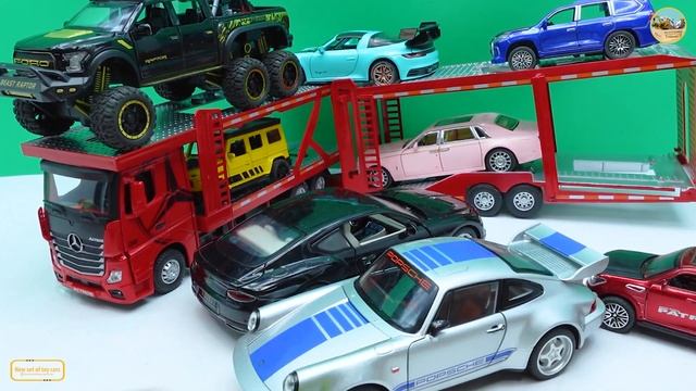 Box Full Of Cars Model, Janguar, Nisan, Maserati,The tractor carries many cars, ambulances,