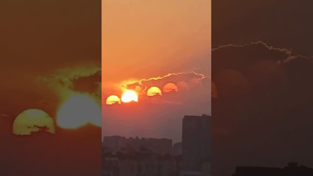 Оптическая иллюзия 7 солнц на закате