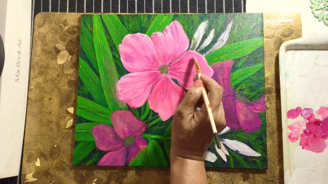 Pink Oleander Acrylic Flower Painting Demo - Step-by-Step Tutorial  Glazing Techniques