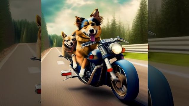 Собаки на мотоцикле катаются, животные, создано нейросетью