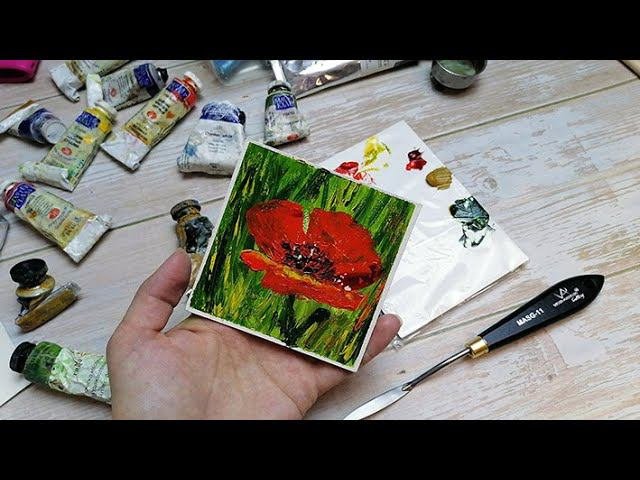 Как нарисовать красный Мак маслом