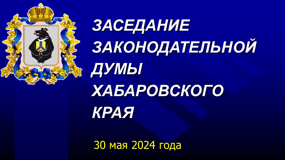 Очередное заседание Законодательной Думы Хабаровского края 30 мая 2024 года