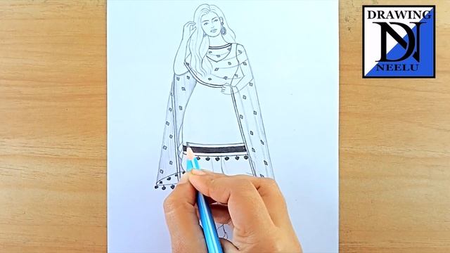 How to draw a Pretty Girl wearing salwar suit -Drawing easy || Pencil sketch for beginner || Drawin
