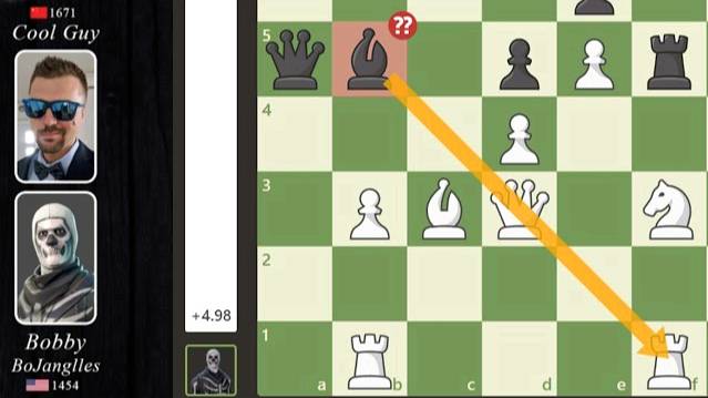 Higher rated chess player falls for tactical trap