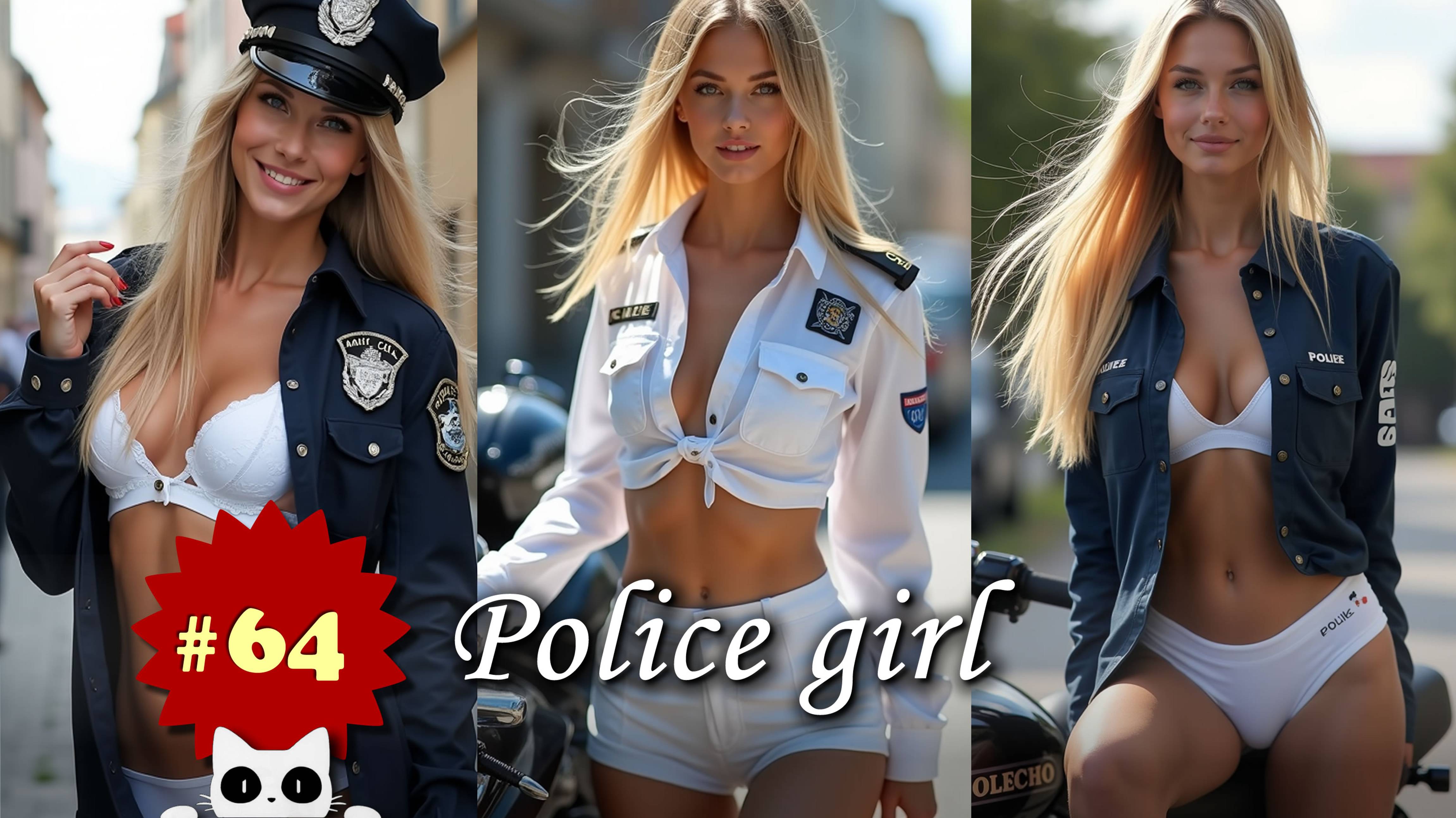 Police girl. AI Lookbook girl 4K. Cute 19 y. o. girl. №64 #policegirl  #panties #skirts #policewoman