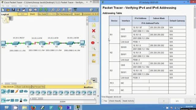 7.3.2.5 Packet Tracer - Verifying IPv4 and IPv6 Addressing