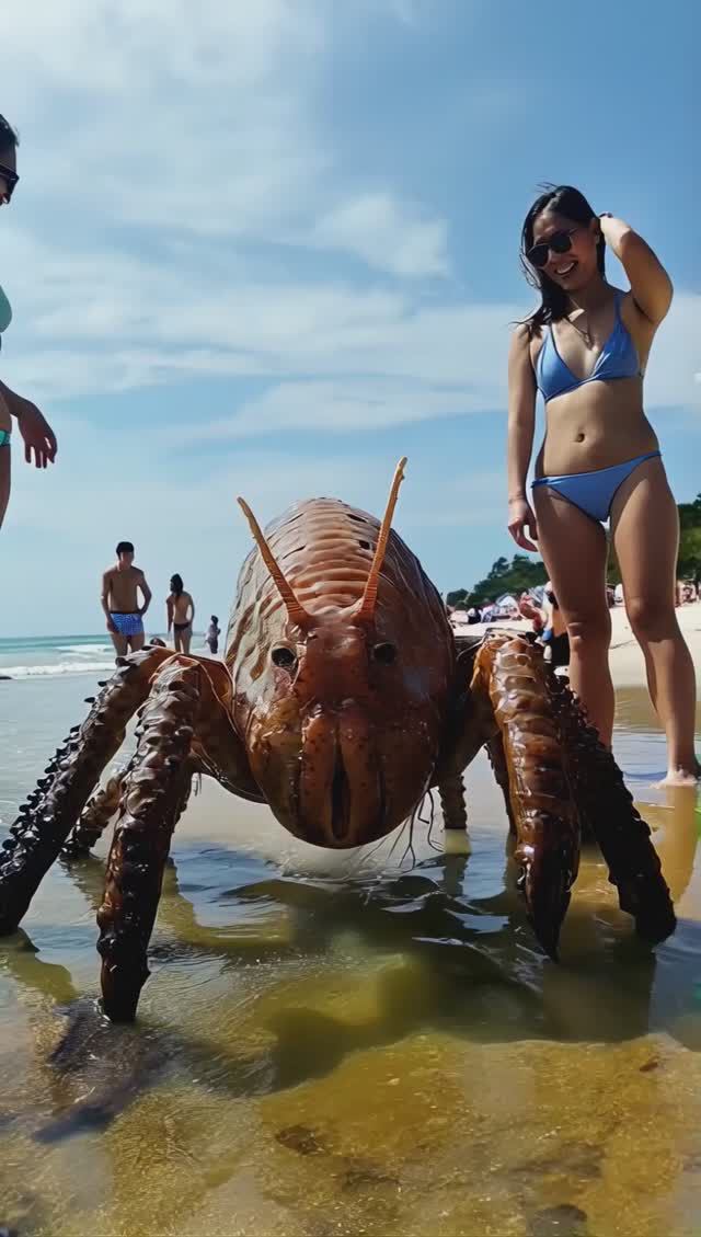 Пляж с морскими обитателями