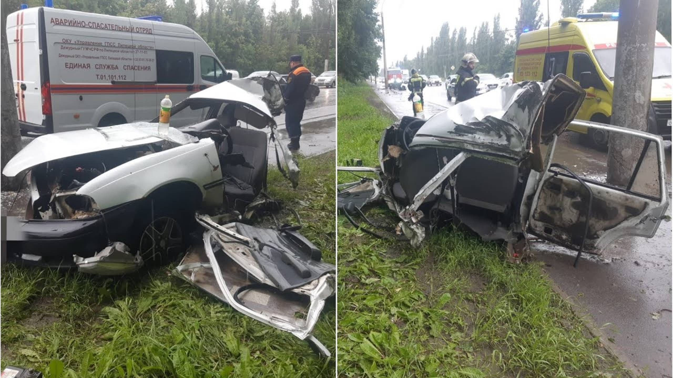 «У одного из погибших вырвало сердце». Нексию разорвало в результате ДТП в Липецке.