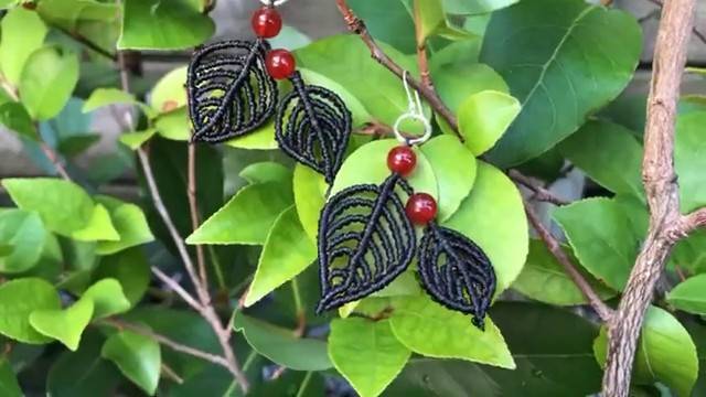 Macrame by Afeng： ｜Macrame Tutorial｜ Macrame Earrings ｜ leaves Earrings ｜编绳｜耳环｜ DIY-2