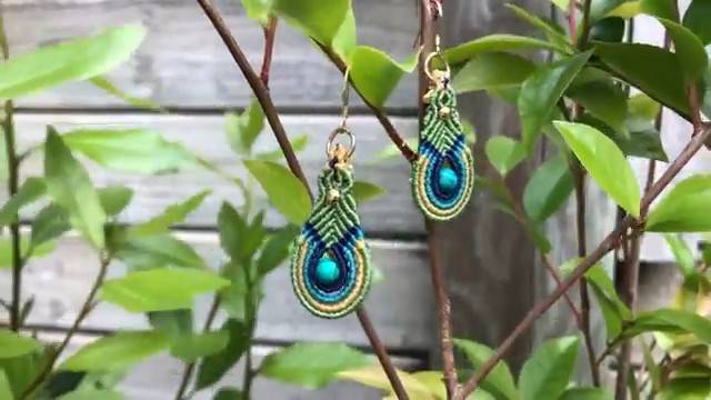 Macrame by Afeng： ｜Macrame Tutorial｜ Macrame Earrings ｜ Peacock plume Earrings ｜编绳｜耳环