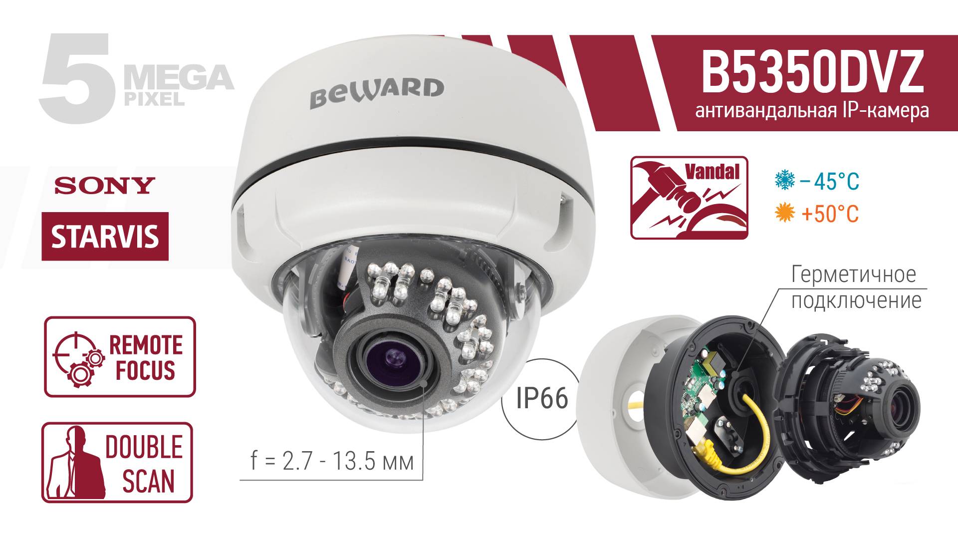 Обзор 5 Мп IP-камеры BEWARD B5350DVZ, Sony Starvis, моторизованный объектив 2.7-13.5 мм, -45°C, POE