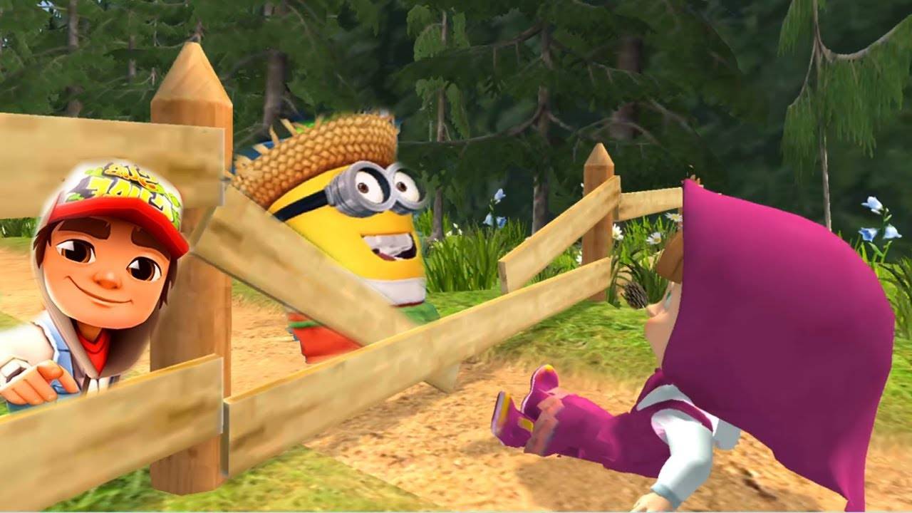 Кто КРУЧЕ? Маша из Мультика Маша и Медведь против Миньона и JAKE из игры SUBWAY SURFERS
