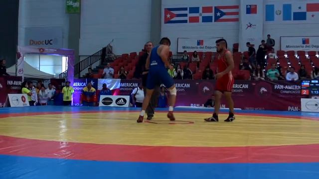 Round 1 GR - 80 kg: Victor MONTERO (VEN) df. Carlos ROJAS (CHI) by FALL, 4-2
