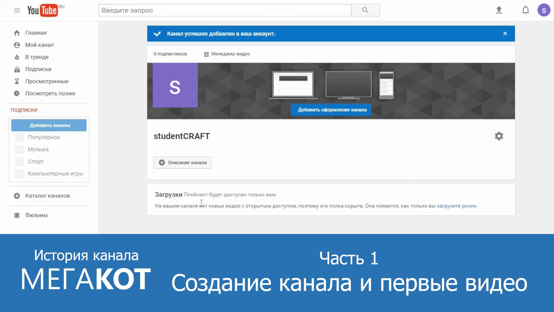 История канала Мегакот. Часть 1. Создание канала и первые видео