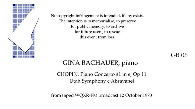 GINA BACHAUER 1973 broadcast  CHOPIN Piano Concerto #1  Utah c Abravanel