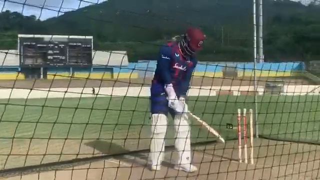 Kyle mayers practice in the nets at the Darren sammy international stadium