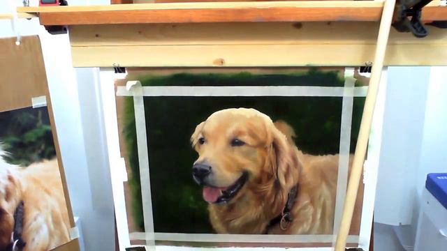 Retriever oil portrait painting by Fernando Olea (underpainting to glazing step by step)