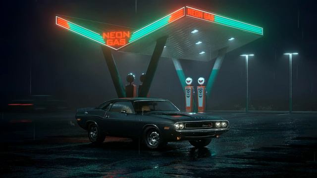 Додж Челленджер на Заправке | Dodge Challenger RT | Gas Station | Rainy Night - Живые Обои