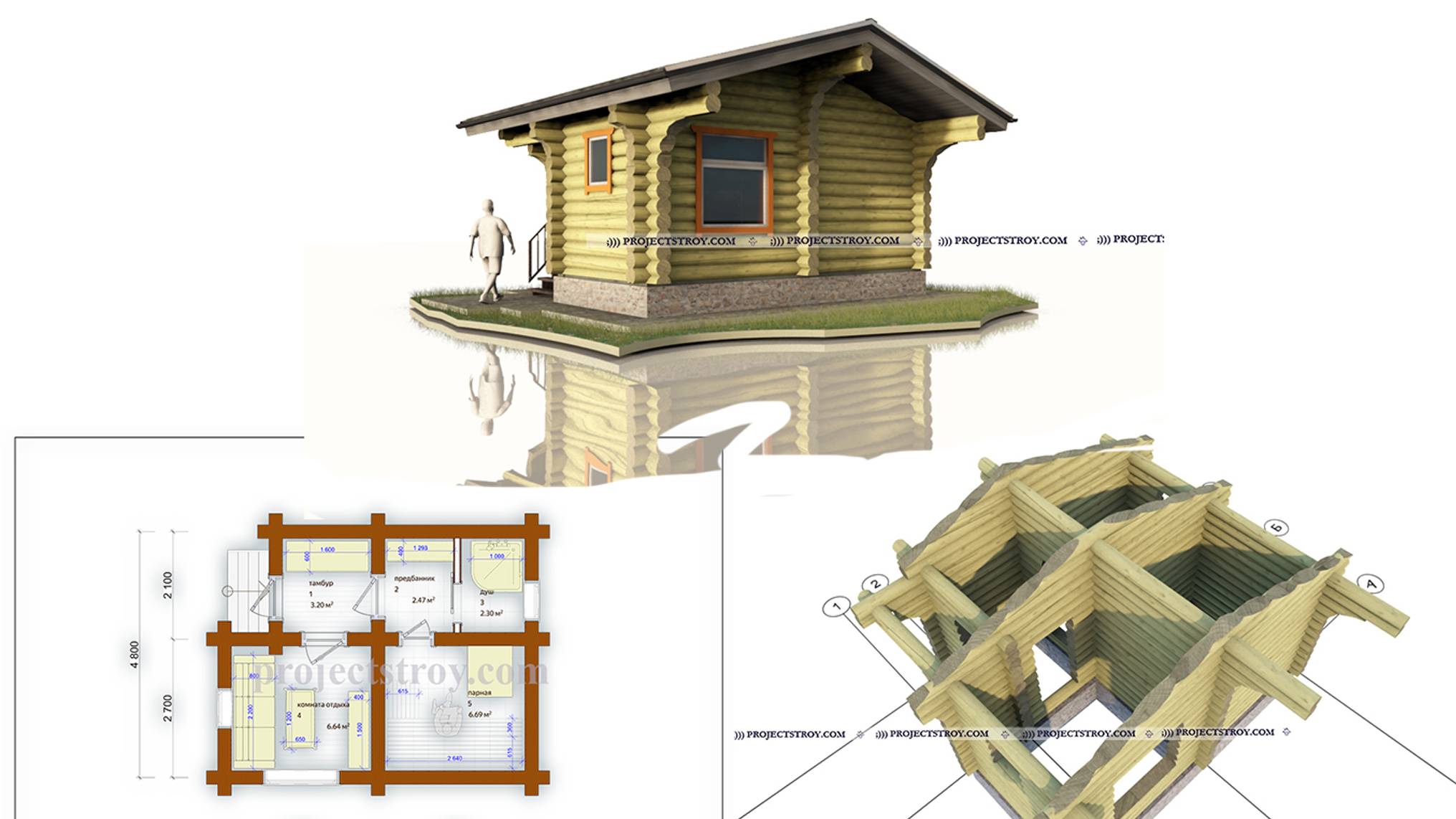 Проект бани из оцилиндрованного бревна