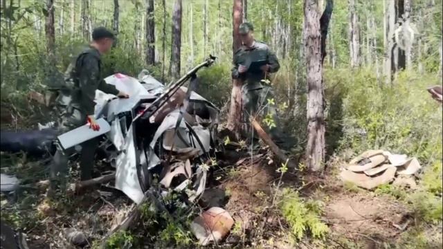 Первые кадры с места крушения вертолёта в Амурской области