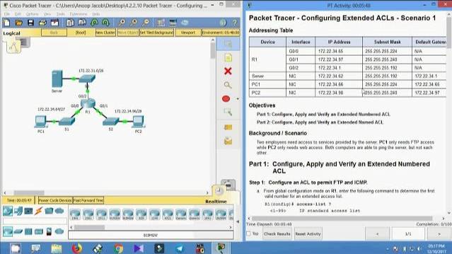 4.2.2.10 Packet Tracer - Configuring Extended ACLs Scenario 1