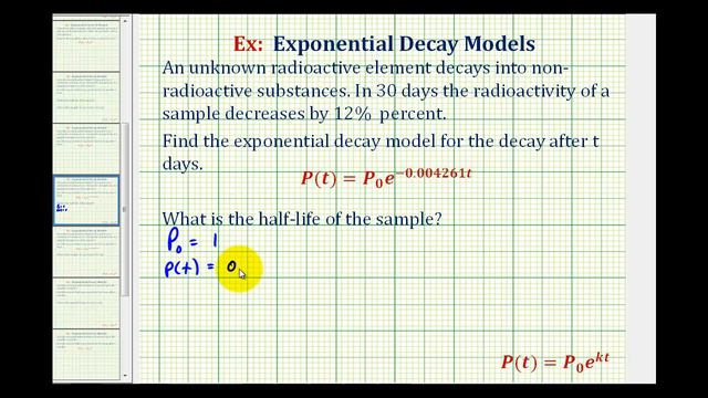 Ex:  Exponential Decay Function - Half Life