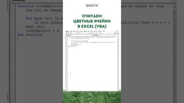 👩💻Считаем цветные ячейки в Excel (VBA) #excel #эксель #exceltutorial #birdyx #shorts