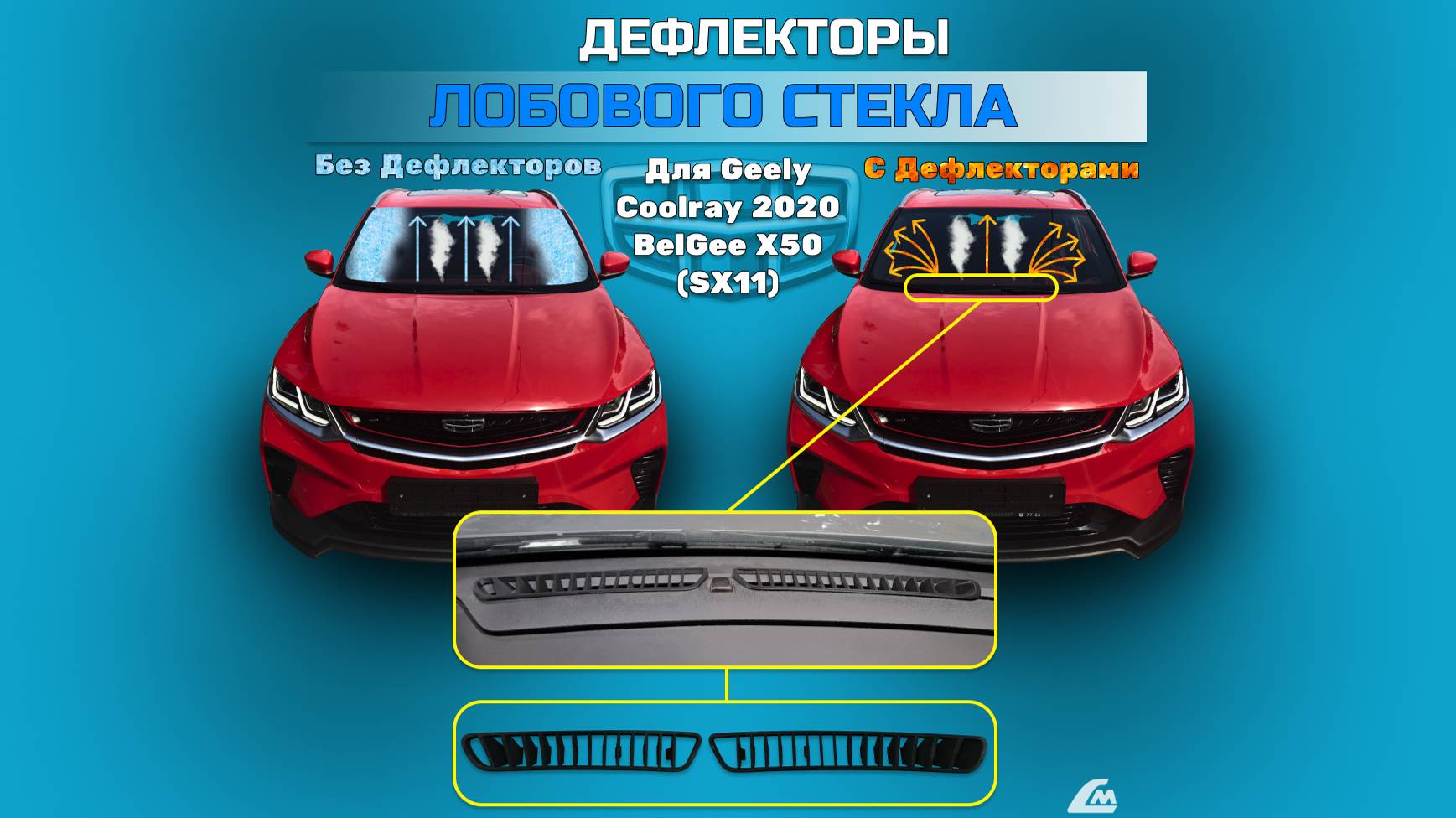 Установка дефлекторов воздуховодов на торпедо Geely Coolray и Belgee X50