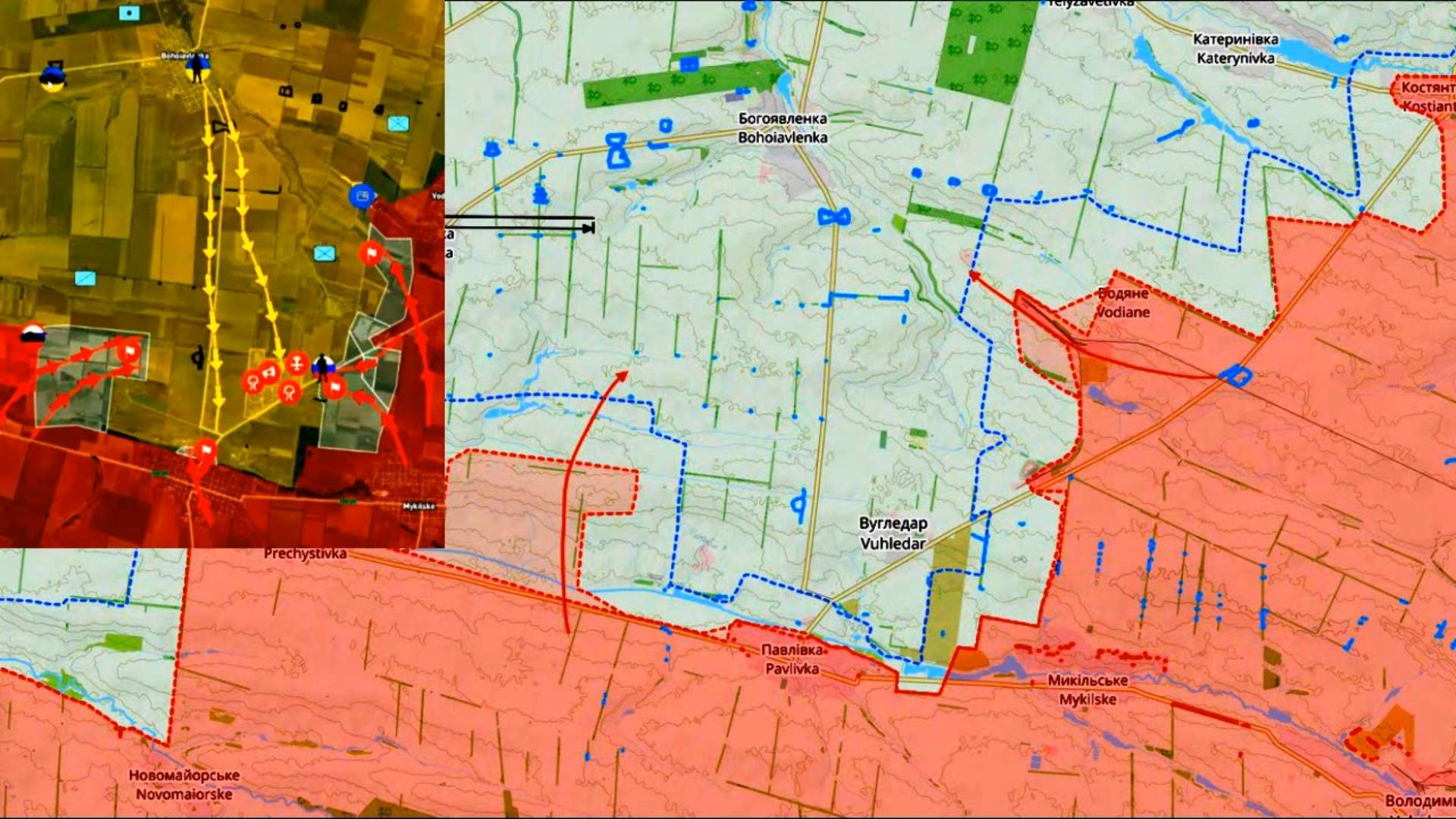 Карта боевых действий. Угледар в оперативном окружении