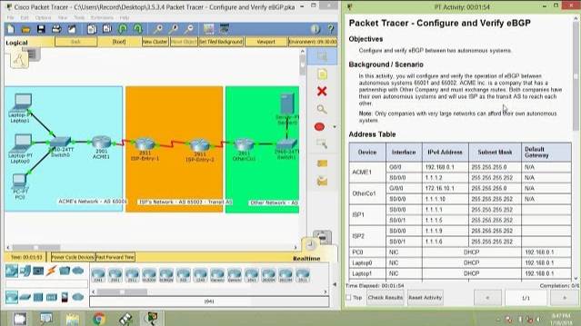 3.5.3.4 Packet Tracer - Configure and Verify eBGP