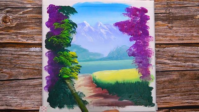 Painting Technique #40 _ Cherry Blossom Mountain Range _ Easy Masking Tape Satisfying