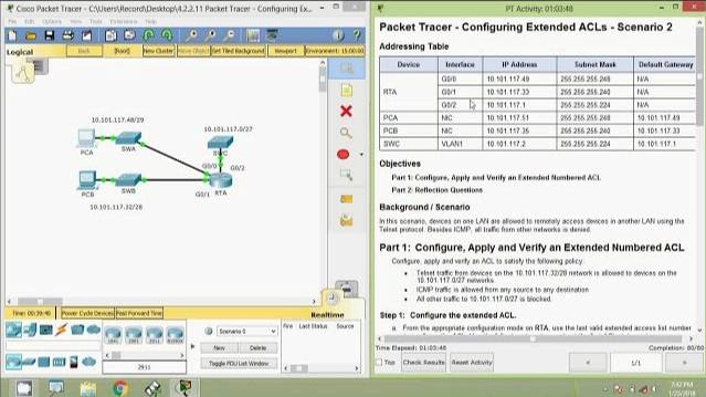 4.2.2.11 Packet Tracer - Configuring Extended ACLs Scenario 2