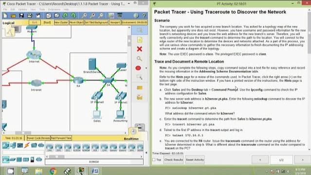 1.1.1.8 Packet Tracer - Using Traceroute to Discover the Network