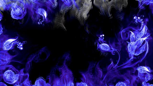 Синие Цветы и Дым | Blue Flowers and Dark Smoke Abstract Artwork - Живые Обои