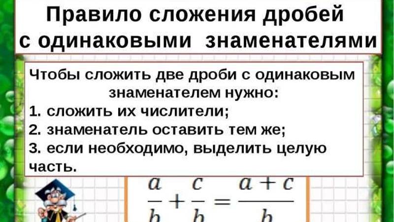 Сложение и вычитание дробей с одинаковыми знаменателями. Смешанные числа