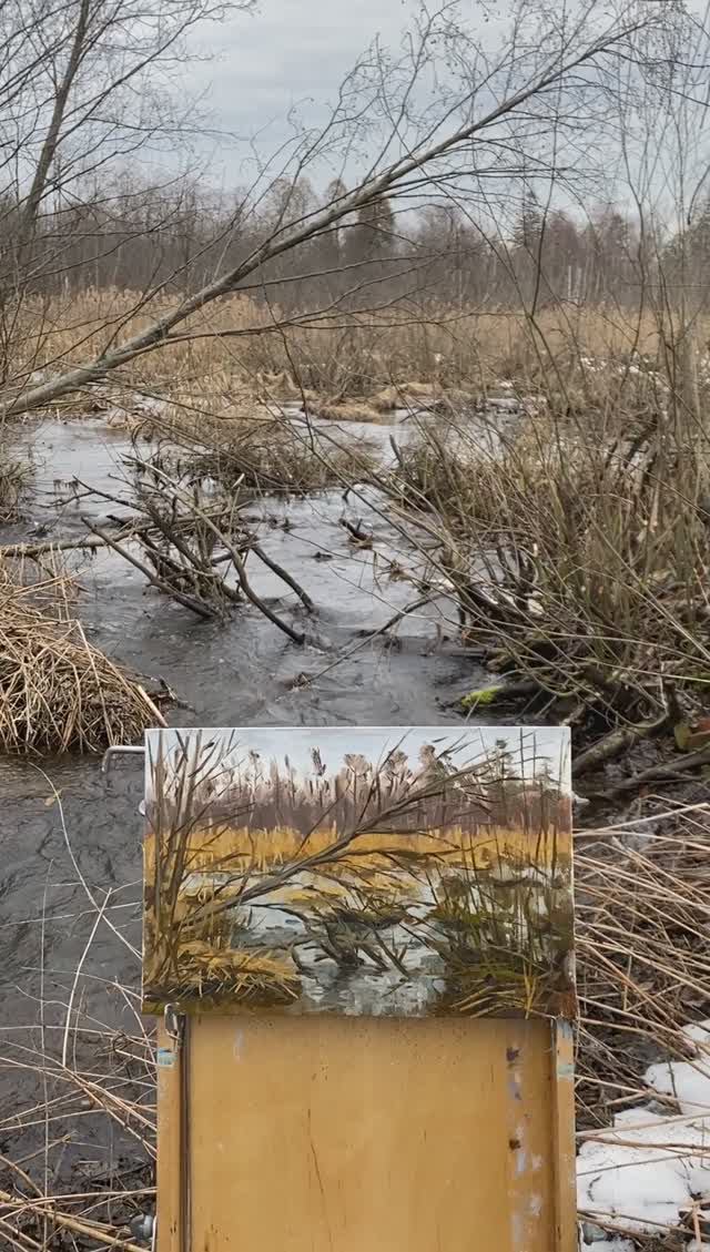 Река Ребровка. Апрель. Холст, масло.