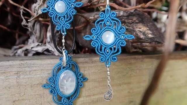 Macrame by Afeng： 2021-25｜Macrame Tutorial｜Macrame Earrings｜Blue Summer｜编绳｜DIY