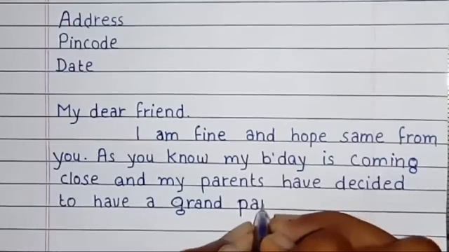 Write a letter to your friend to invite him on your birthday | Handwriting | Invitation letter