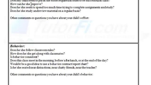 Parent Teacher Conference Questions