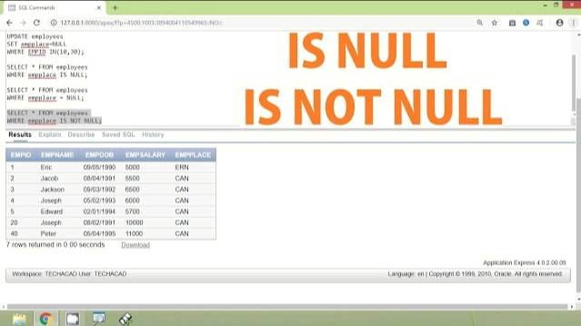 Oracle Tutorial - is NULL and is NOT NULL