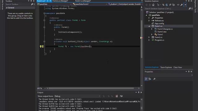 C# tutorial - Pass Data between Forms _ Visual Studio 2015