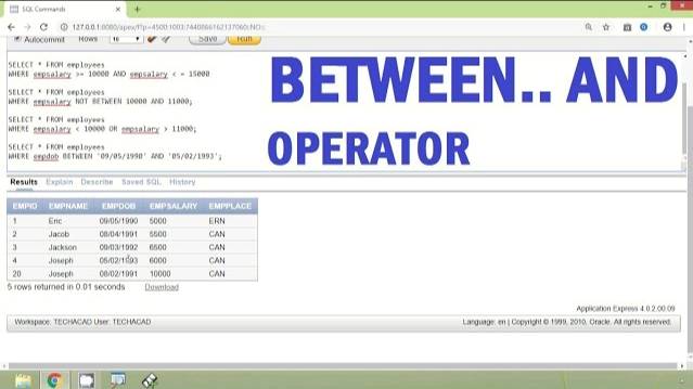 Oracle Tutorial - Between.. And Operator