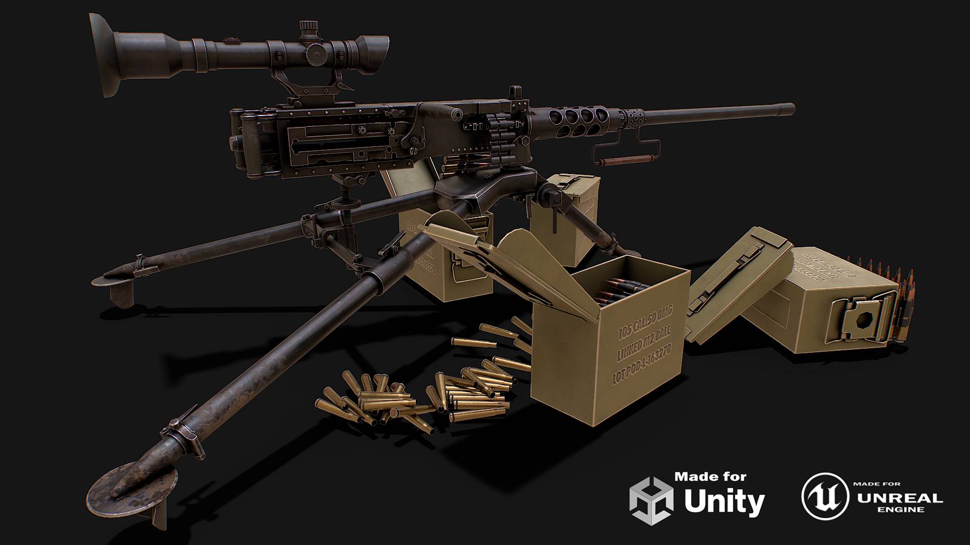 Army machine gun with optical sight 3D model