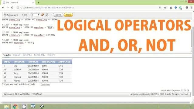 Oracle Tutorial - Logical Operator | AND OR NOT Operators